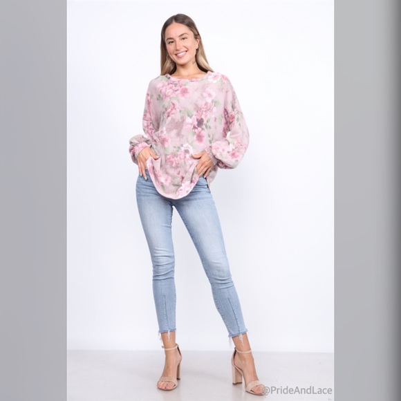 🆕 LAST 3️⃣ DUSTY ORCHIDFLORAL PRINT FLEECE OVERSIZE SWEATER - Picture 5 of 5